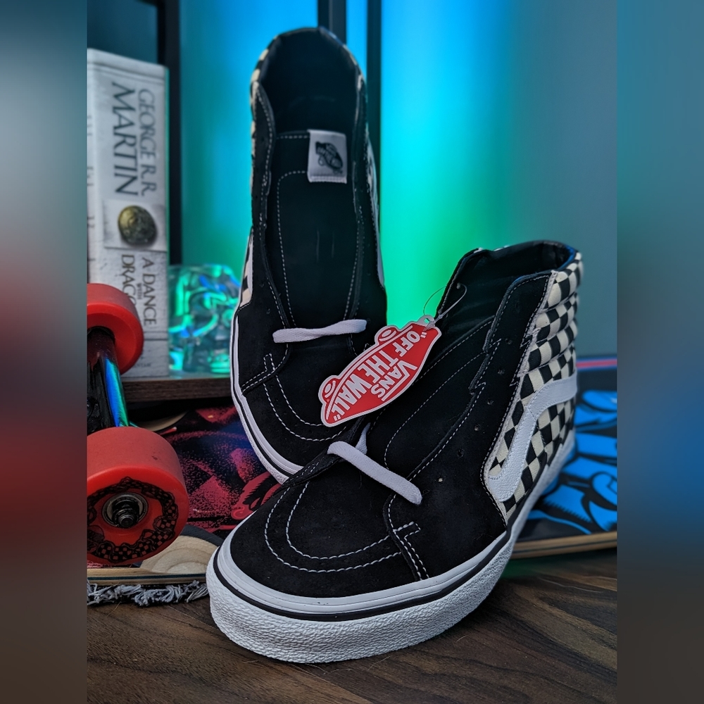 Size 10.5 Vans Sk8-Hi Bolt Black/White/Checkerboard New w/ Box
